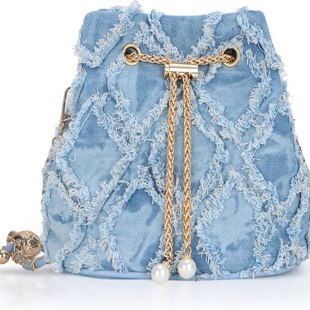 Small Denim Bucket Bag for Women, Jean Purse Crossbody Bags Denim Tote Handbag